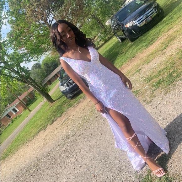 Rachel Allen White iridescent blue and pink prom dress - Picture 3 of 8